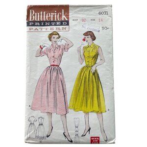 1950s Butterick 6071 Vintage Sewing Pattern Size 14 Bust 32 Dress Vintage CUT